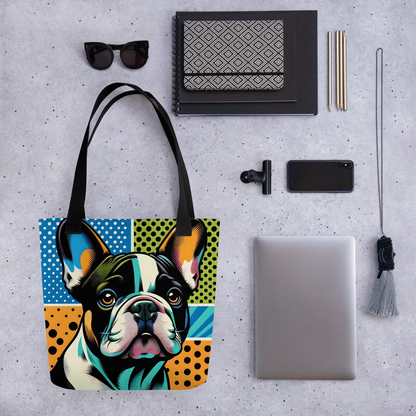 Frenchie Polka Dot Tote Bag