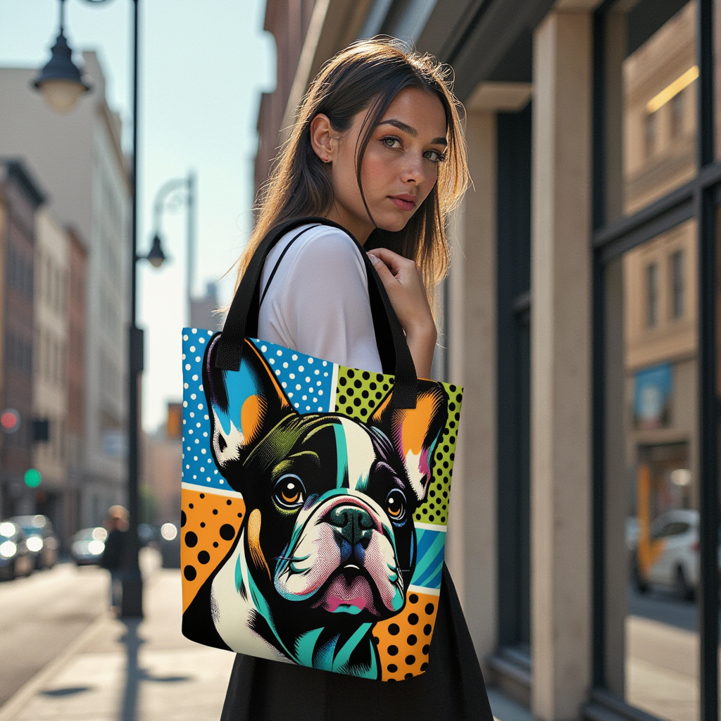 Frenchie Polka Dot Tote Bag