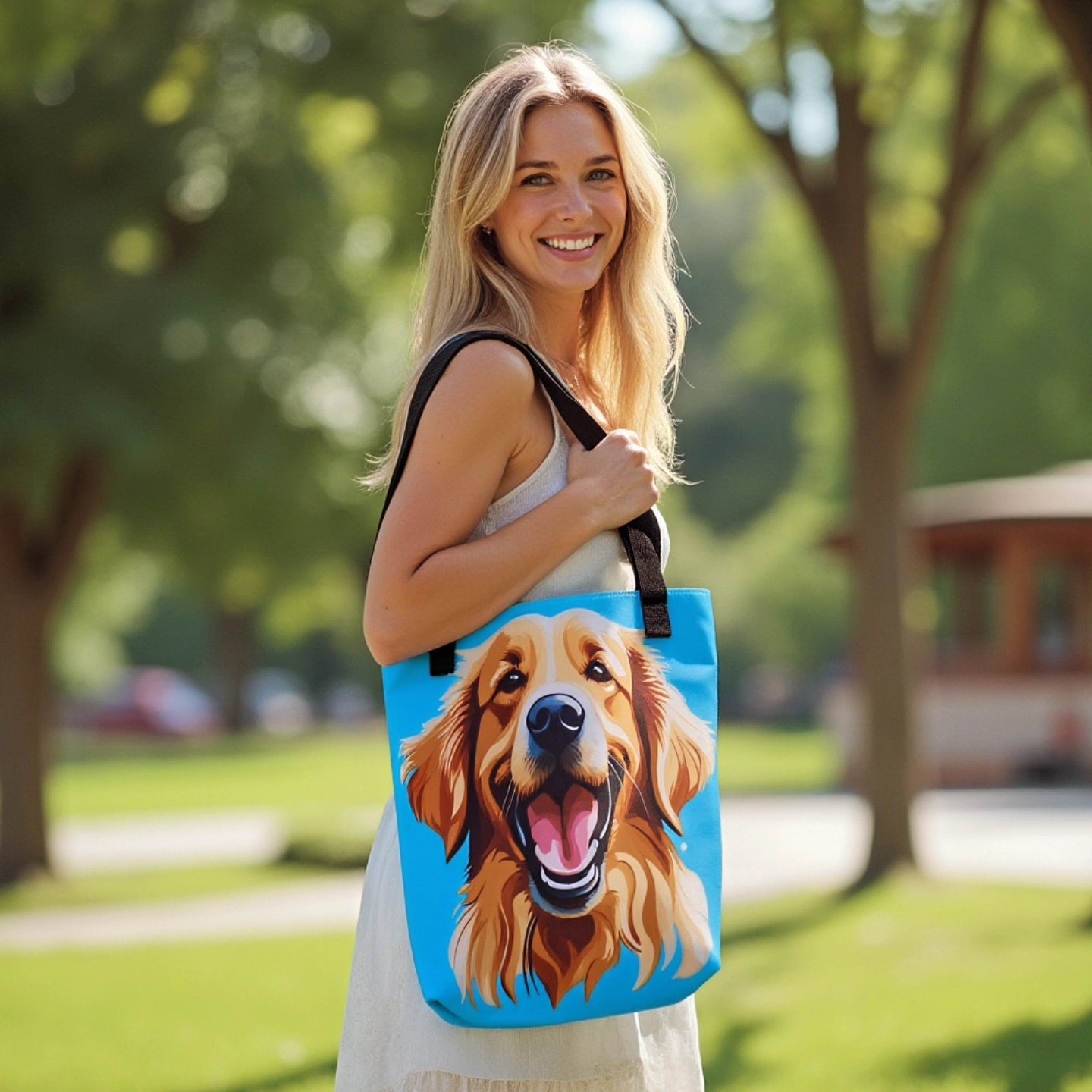 Golden Retriever Blue Tote Bag