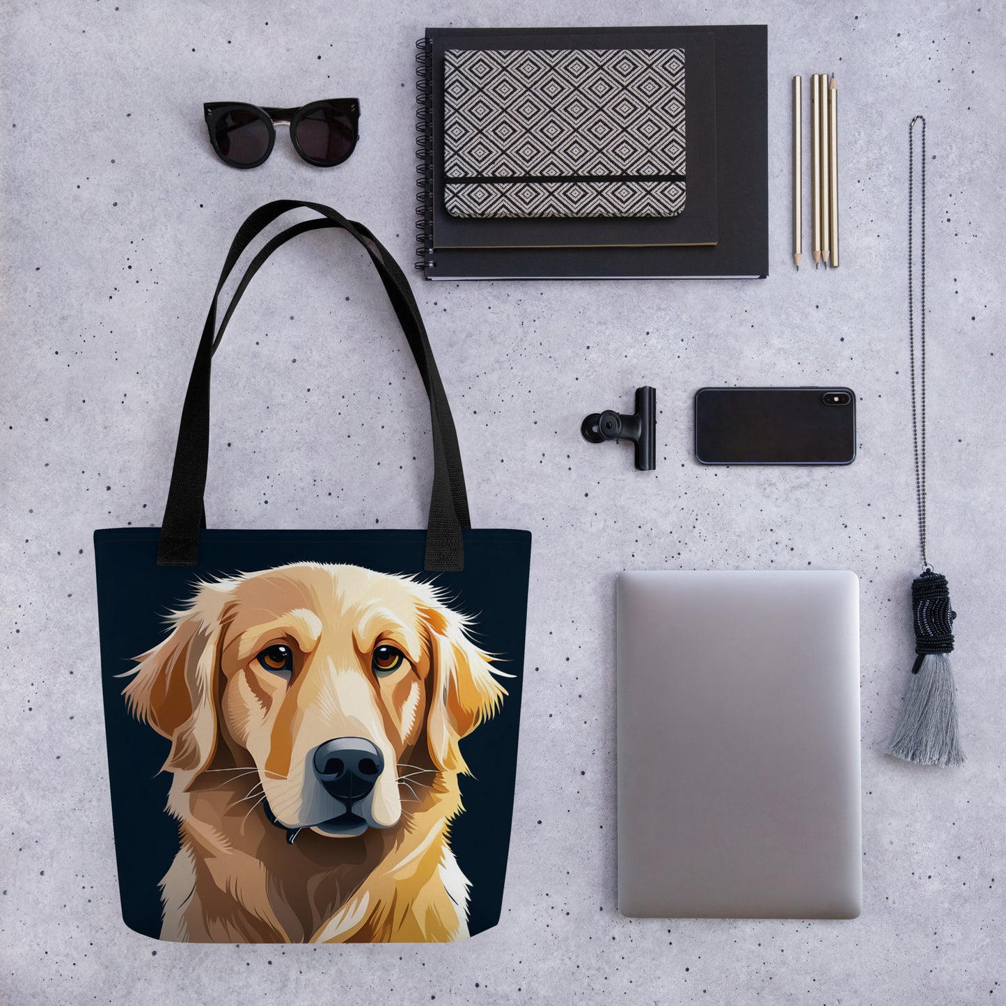 Golden Retriever Dark Blue Tote Bag