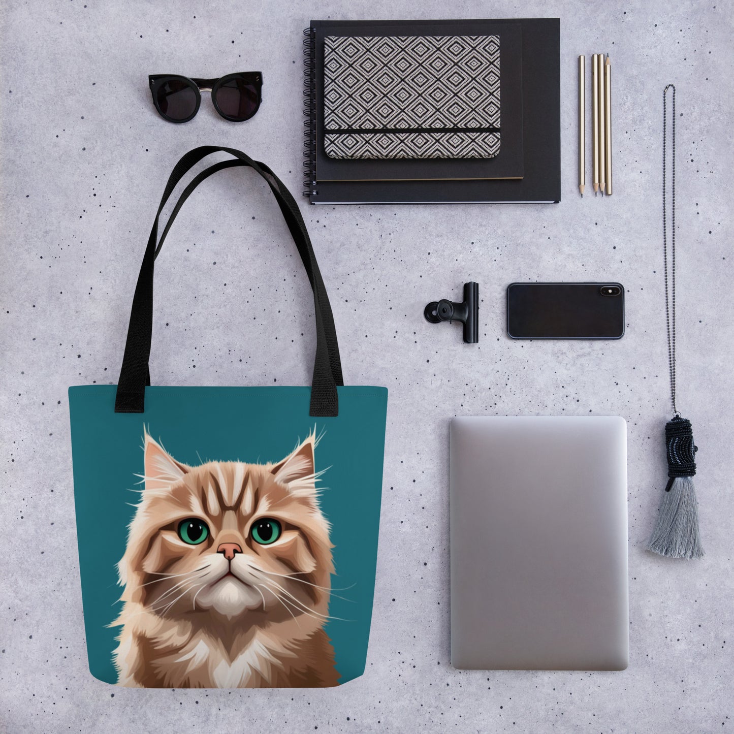 Persian Cat Turquoise Tote Bag