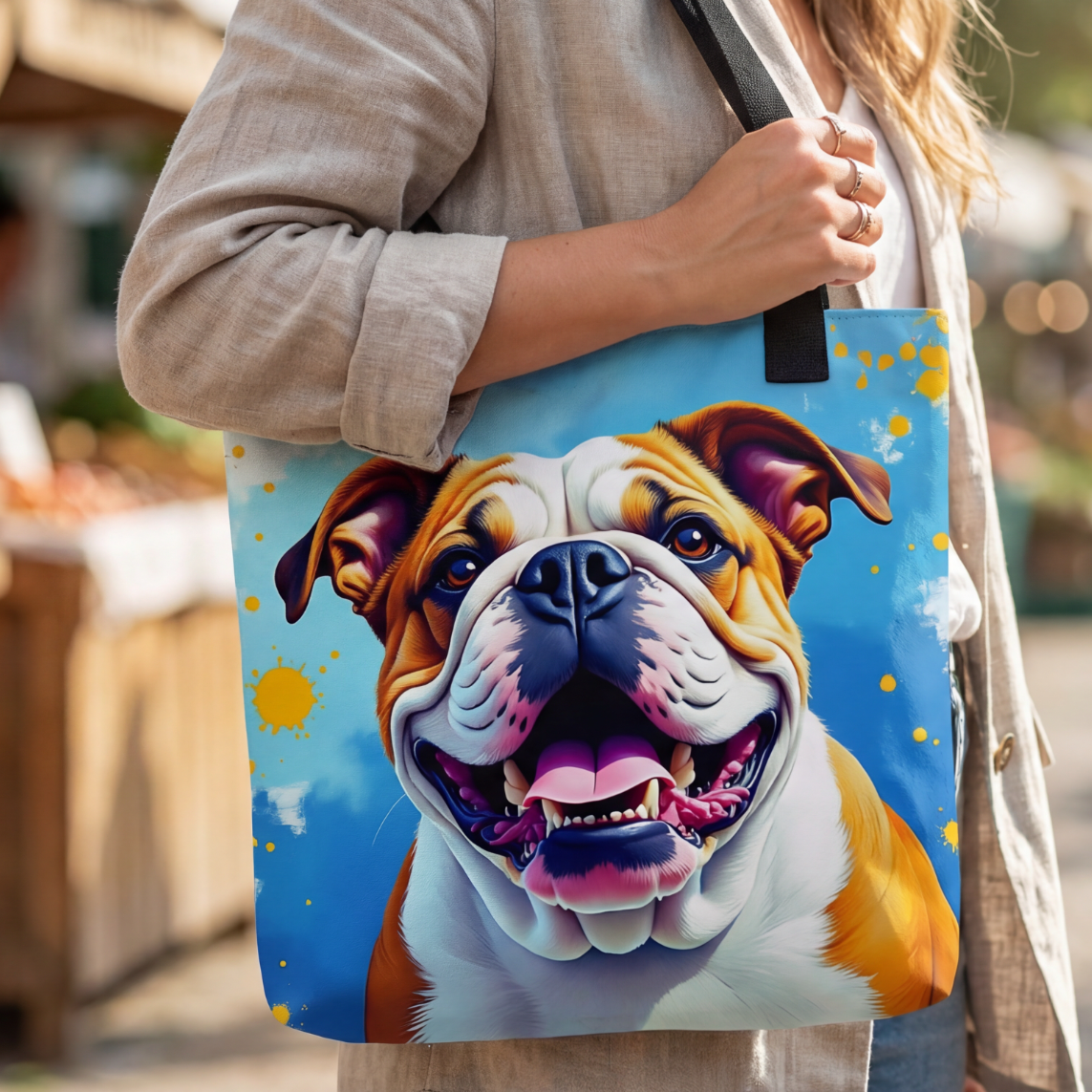 English Bulldog Splash Tote Bag