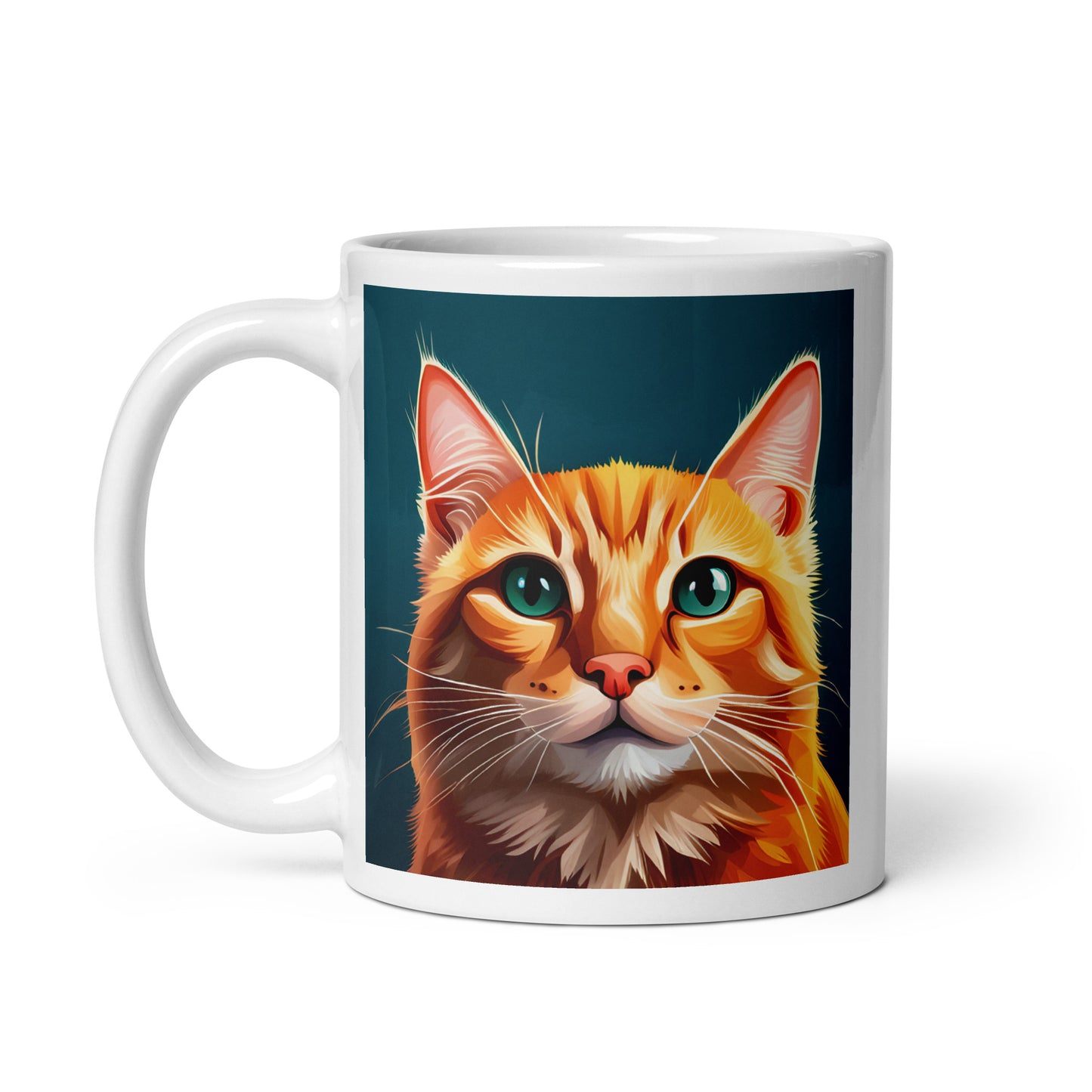 Orange Cat Turquoise Glossy Mug