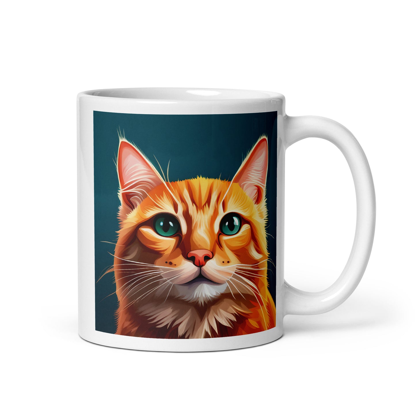 Orange Cat Turquoise Glossy Mug