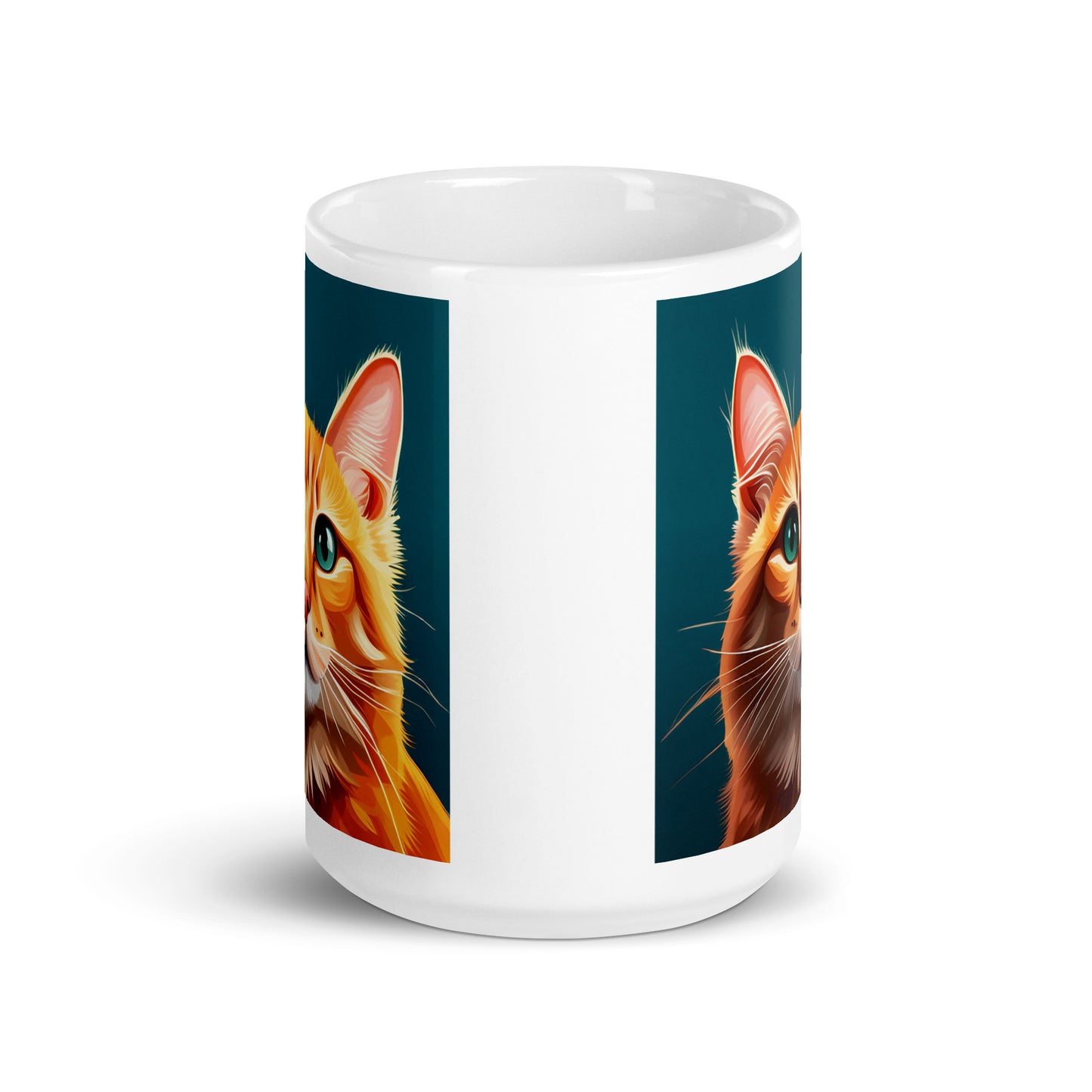 Orange Cat Turquoise Glossy Mug