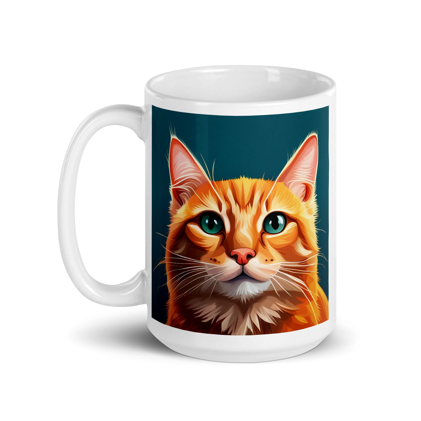 Orange Cat Turquoise Glossy Mug