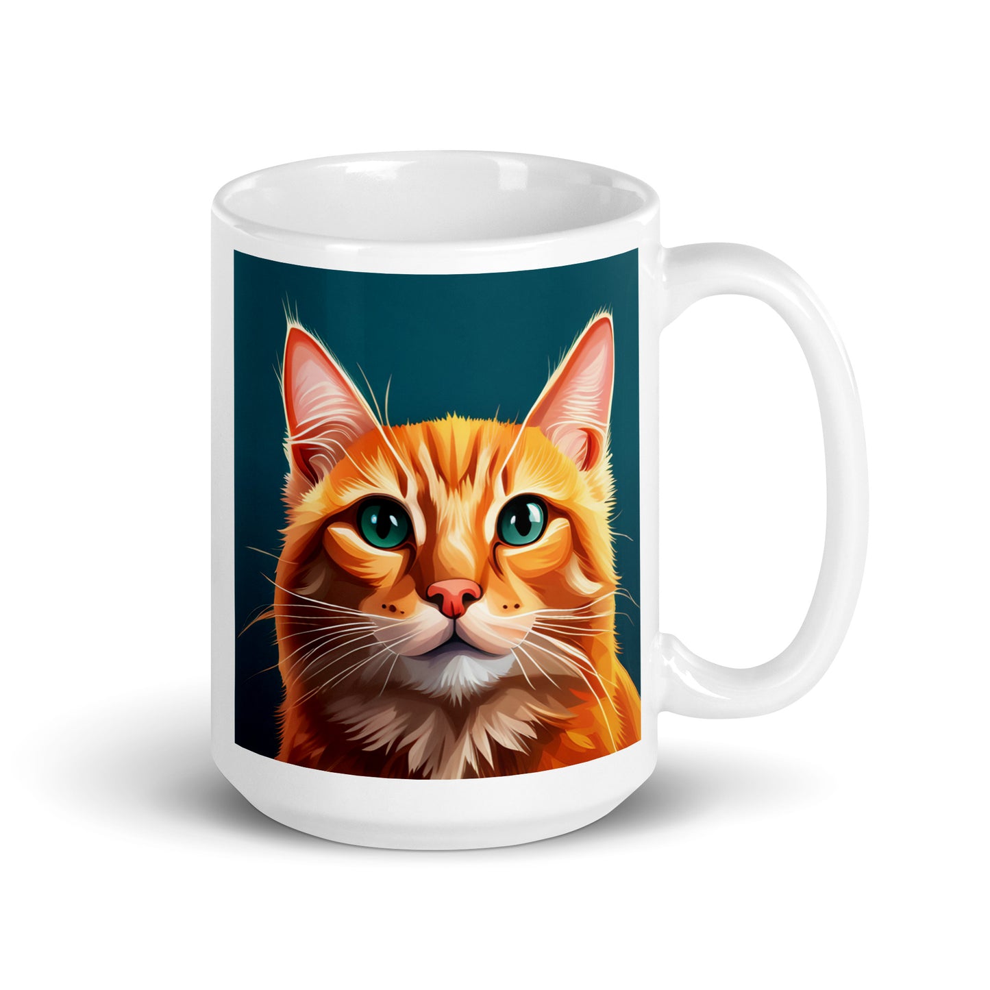 Orange Cat Turquoise Glossy Mug