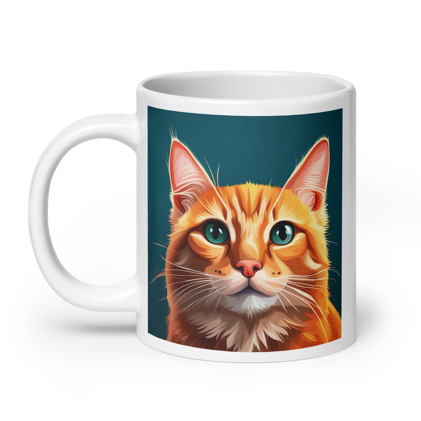 Orange Cat Turquoise Glossy Mug