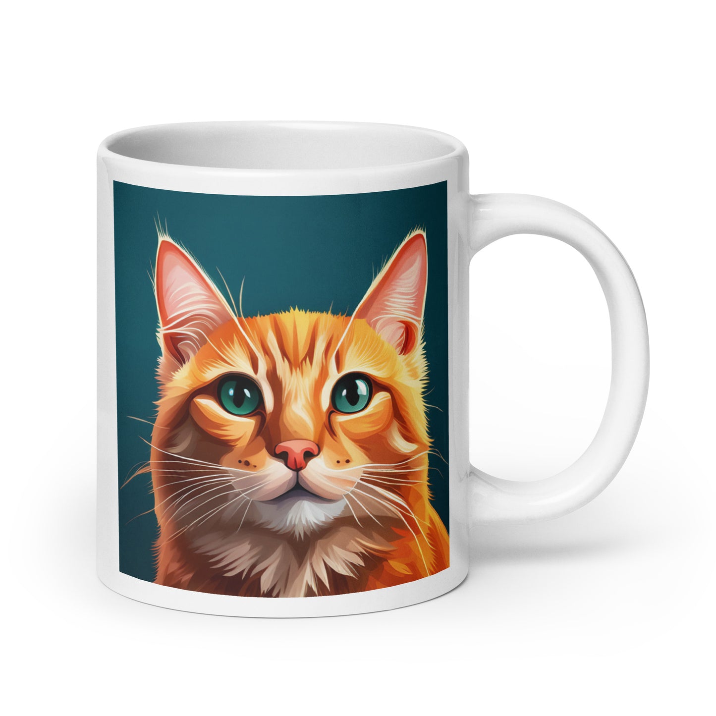 Orange Cat Turquoise Glossy Mug